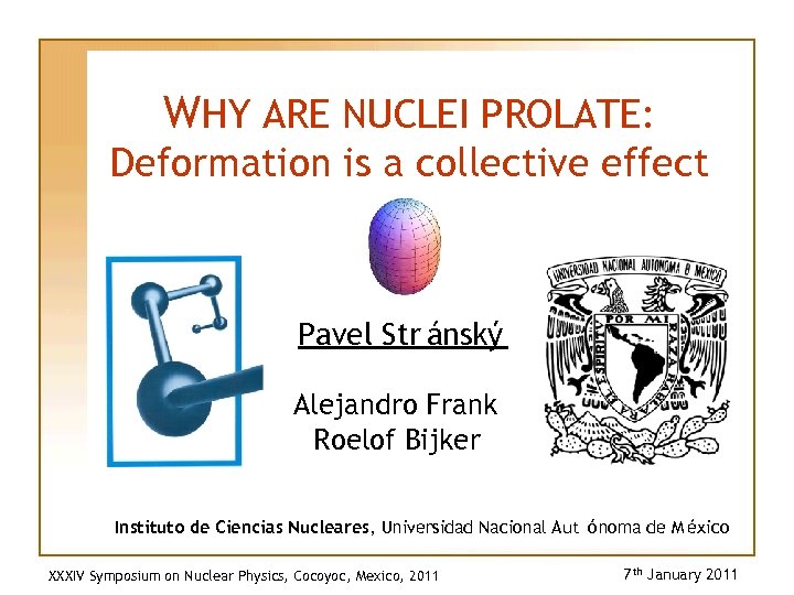 W HY ARE NUCLEI PROLATE: Deformation is a collective effect Pavel Str ánský Alejandro