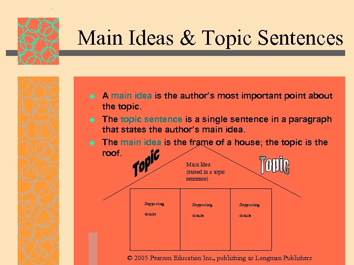 Main Ideas & Topic Sentences u u u A main idea is the author’s