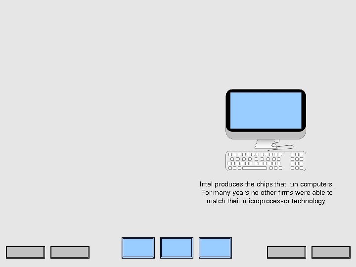 Intel produces the chips that run computers. For many years no other firms were