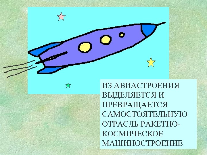 ИЗ АВИАСТРОЕНИЯ ВЫДЕЛЯЕТСЯ И ПРЕВРАЩАЕТСЯ САМОСТОЯТЕЛЬНУЮ ОТРАСЛЬ РАКЕТНОКОСМИЧЕСКОЕ МАШИНОСТРОЕНИЕ 