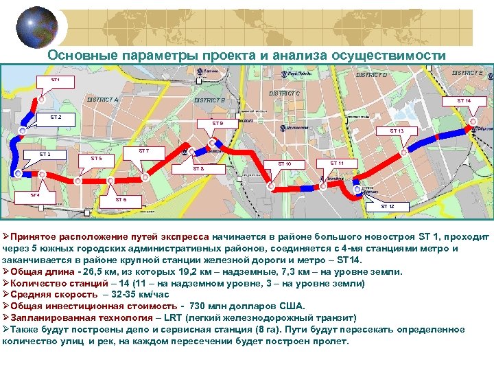 Основные параметры проекта и анализа осуществимости DISTRICT E DISTRICT D ST 1 DISTRICT C