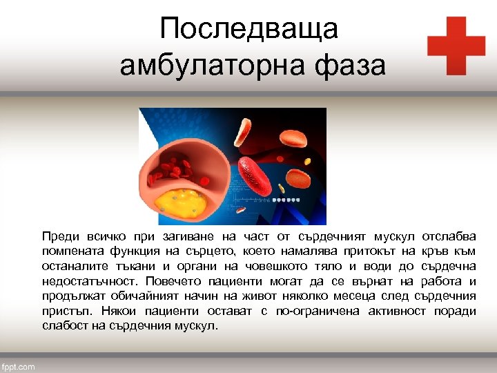 Последваща амбулаторна фаза Преди всичко при загиване на част от сърдечният мускул отслабва помпената