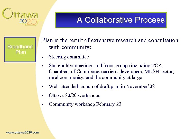 A Collaborative Process Broadband Plan is the result of extensive research and consultation with
