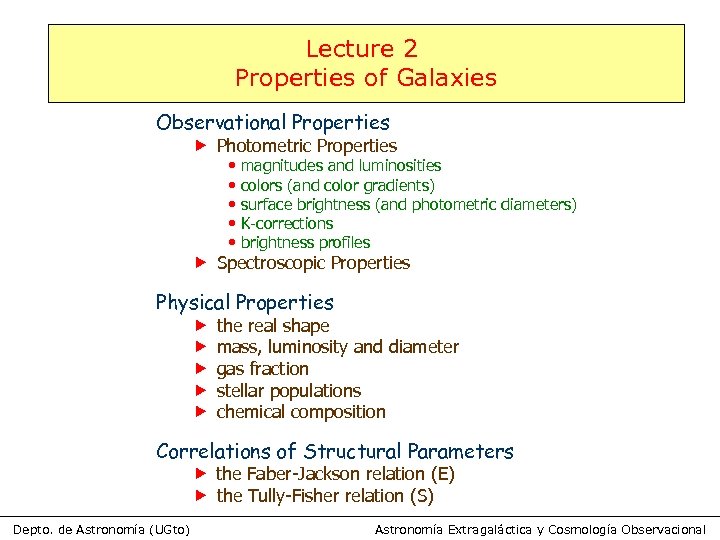 Lecture 2 Properties of Galaxies Observational Properties Photometric Properties • • • magnitudes and