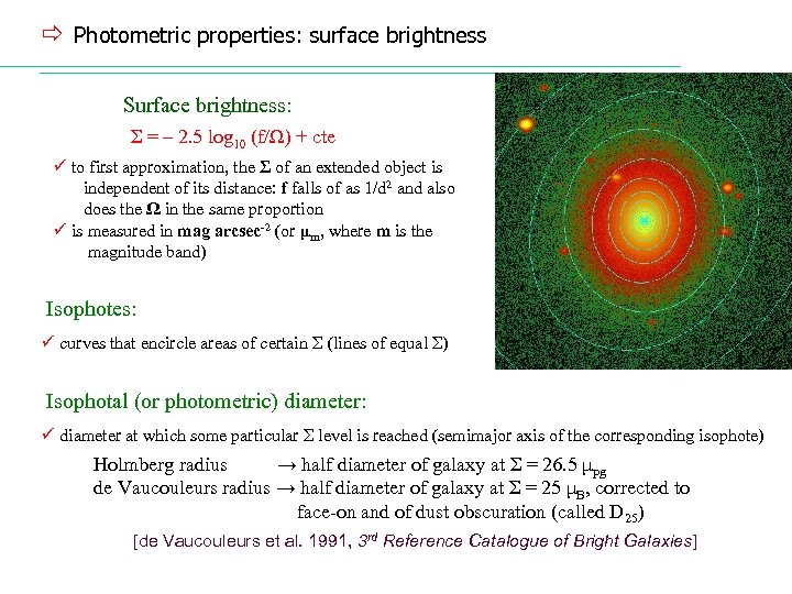 ð Photometric properties: surface brightness Surface brightness: Σ = – 2. 5 log 10