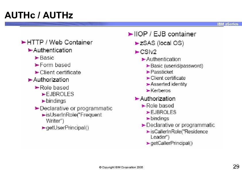 AUTHc / AUTHz IBM z. Series © Copyright IBM Corporation 2005 29 