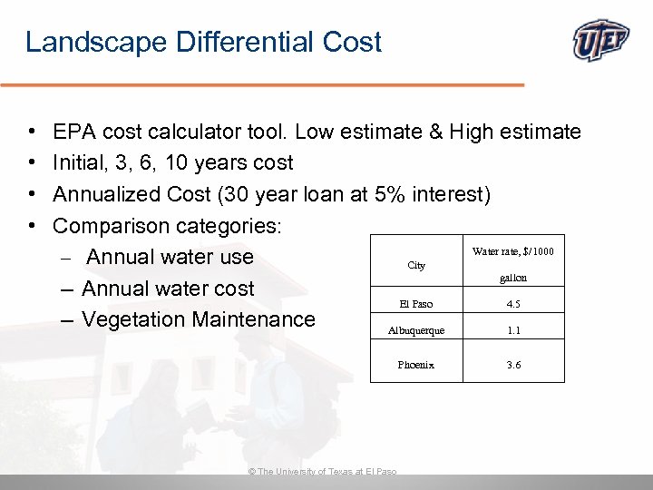 Landscape Differential Cost • • EPA cost calculator tool. Low estimate & High estimate