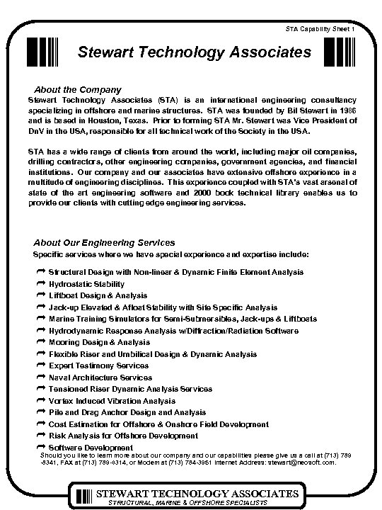 STA Capability Sheet 1 Stewart Technology Associates About the Company Stewart Technology Associates (STA)