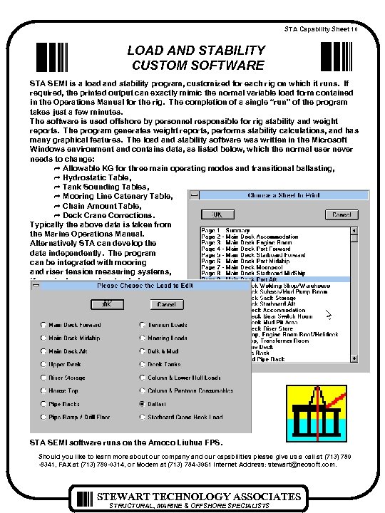 STA Capability Sheet 10 LOAD AND STABILITY CUSTOM SOFTWARE STA SEMI is a load
