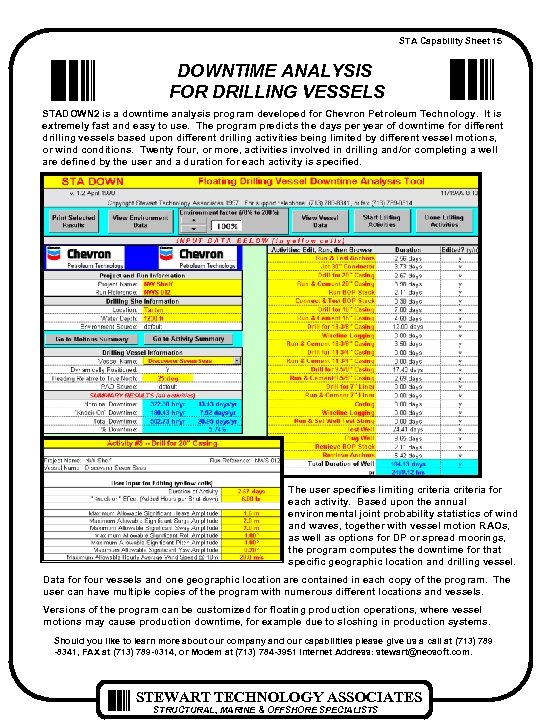 STA Capability Sheet 15 DOWNTIME ANALYSIS FOR DRILLING VESSELS STADOWN 2 is a downtime