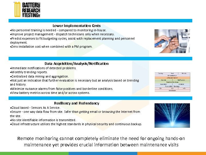 Lower Implementation Costs No personnel training is needed - compared to monitoring in-house. Improve