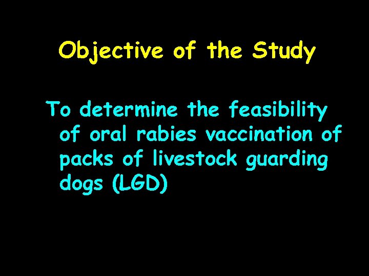 Objective of the Study To determine the feasibility of oral rabies vaccination of packs