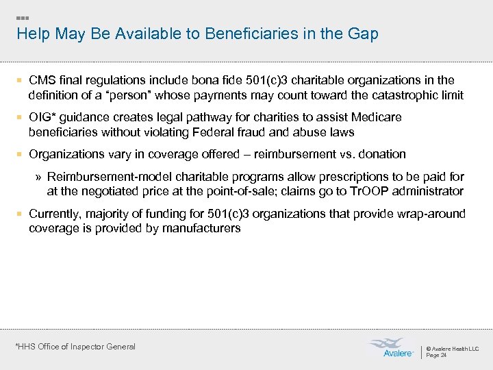 Help May Be Available to Beneficiaries in the Gap ¡ CMS final regulations include