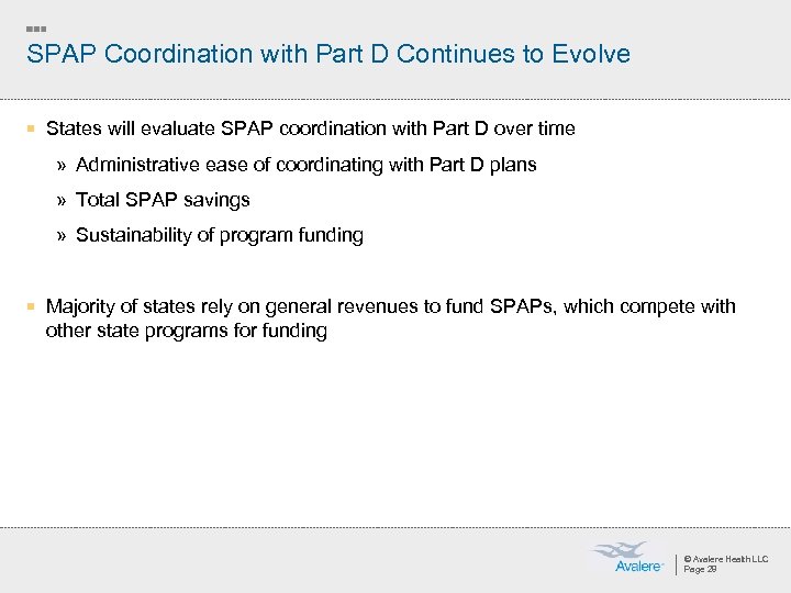 SPAP Coordination with Part D Continues to Evolve ¡ States will evaluate SPAP coordination