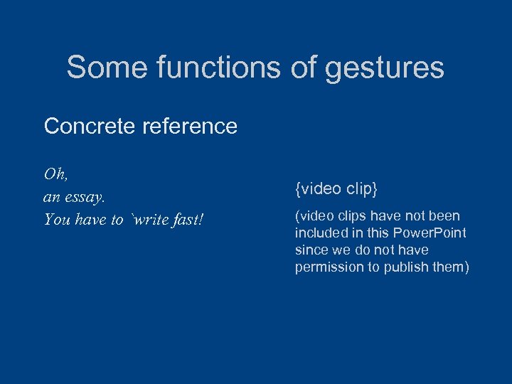 Some functions of gestures Concrete reference Oh, an essay. You have to `write fast!