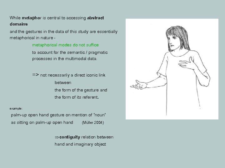 While metaphor is central to accessing abstract domains and the gestures in the data