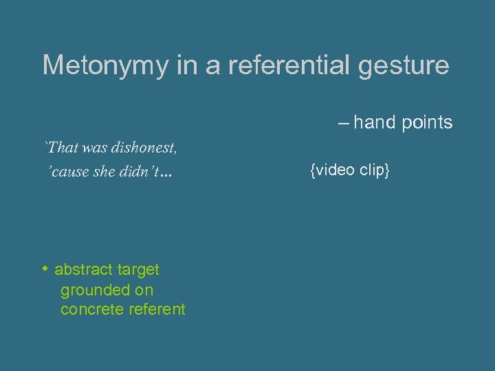 Metonymy in a referential gesture – hand points `That was dishonest, ’cause she didn’t…