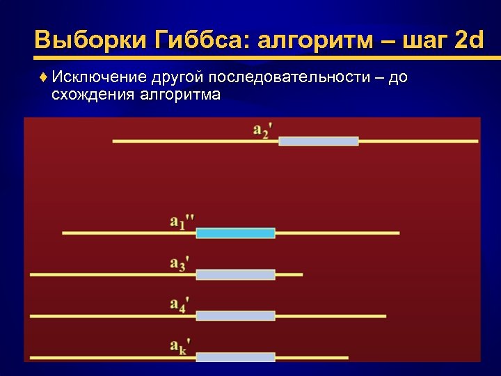Выборки Гиббса: алгоритм – шаг 2 d ♦ Исключение другой последовательности – до схождения