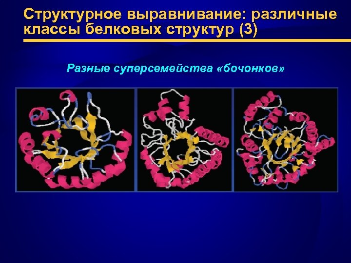 Структурное выравнивание: различные классы белковых структур (3) Разные суперсемейства «бочонков» 