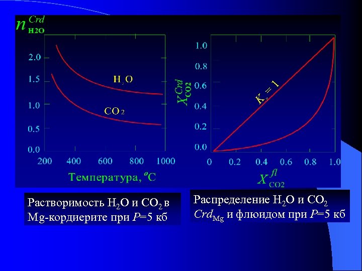 Растворимость Н 2 О и СО 2 в Mg-кордиерите при P=5 кб Распределение Н