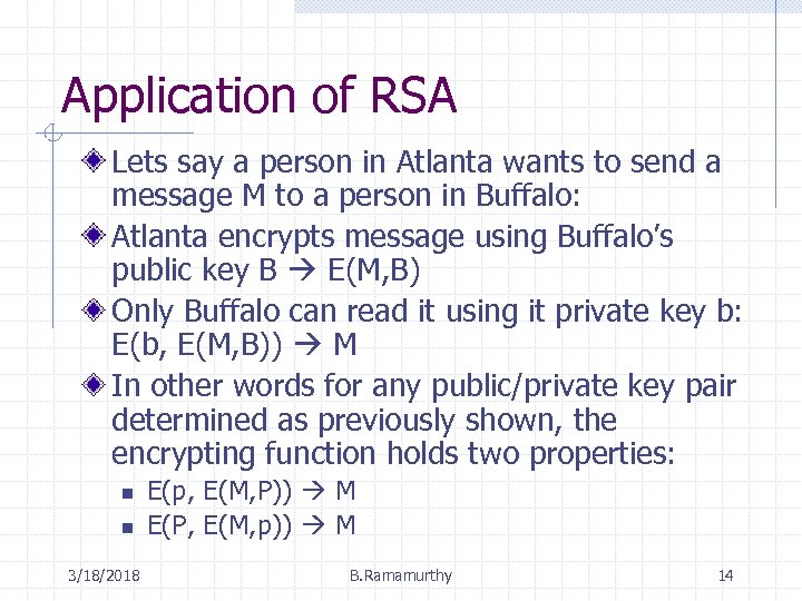 Application of RSA Lets say a person in Atlanta wants to send a message