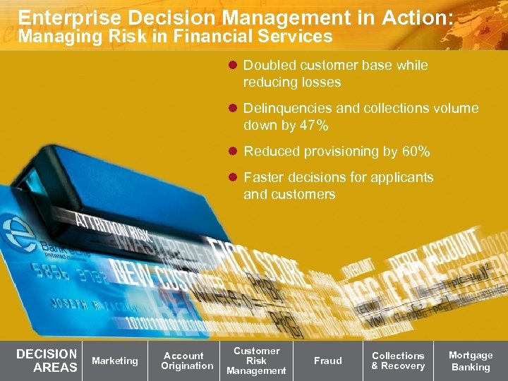 Enterprise Decision Management in Action: Managing Risk in Financial Services l Doubled customer base