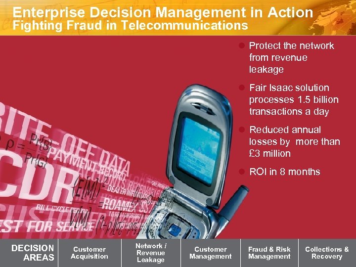 Enterprise Decision Management in Action Fighting Fraud in Telecommunications l Protect the network from