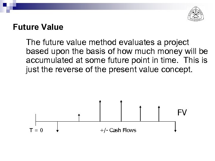 Future Value The future value method evaluates a project based upon the basis of