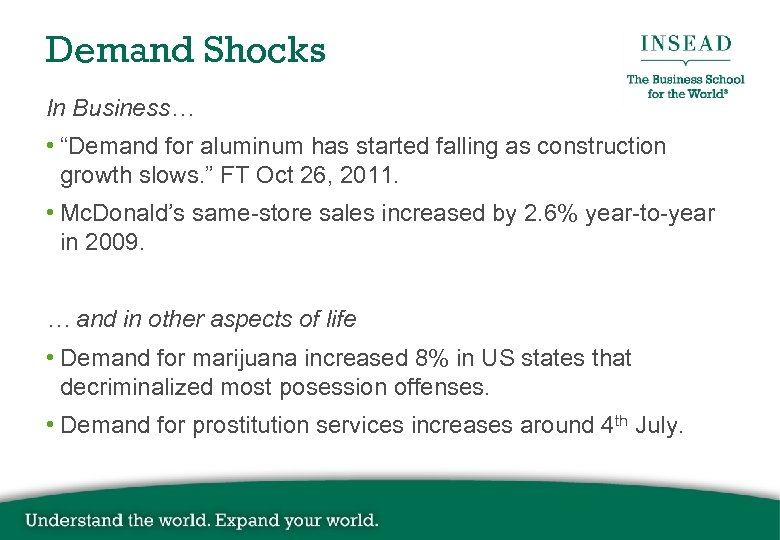 Demand Shocks In Business… • “Demand for aluminum has started falling as construction growth