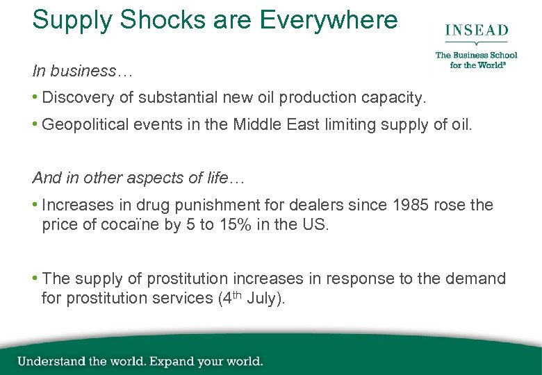 Supply Shocks are Everywhere In business… • Discovery of substantial new oil production capacity.