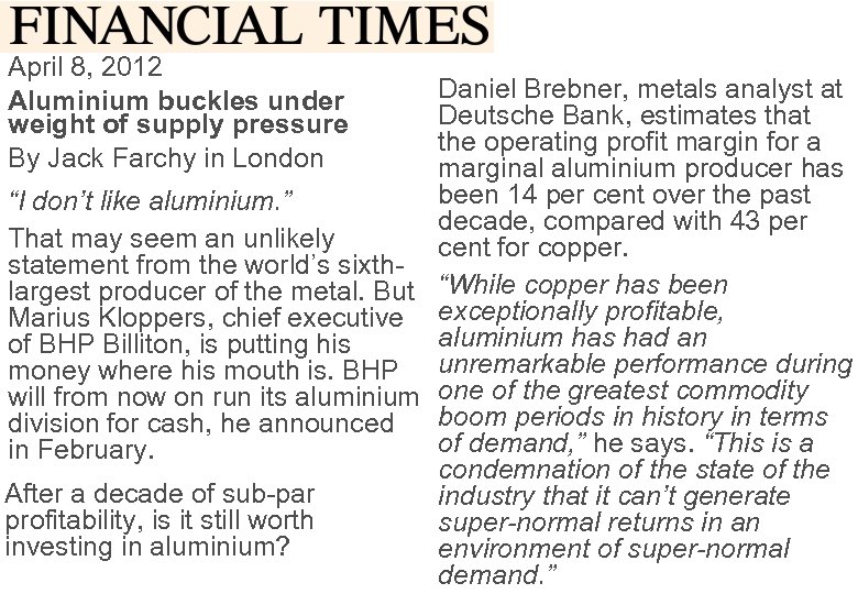 April 8, 2012 Aluminium buckles under weight of supply pressure By Jack Farchy in