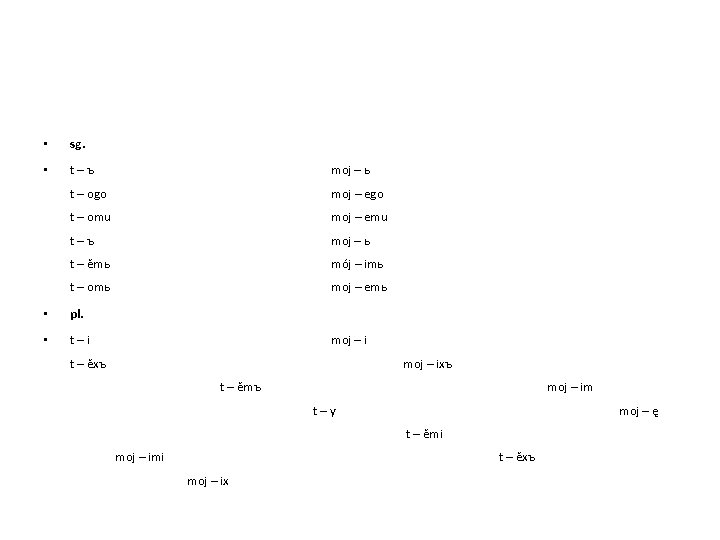 • sg. • t – ъ moj – ь t – ogo moj