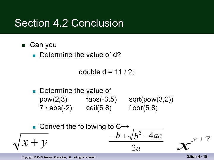 Section 4. 2 Conclusion n Can you n Determine the value of d? double