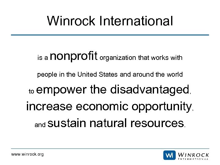 Winrock International Putting Ideas To Work Www Winrock