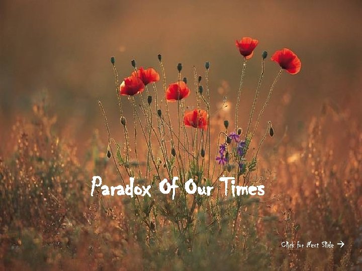 Paradox Of Our Times Click for Next Slide 