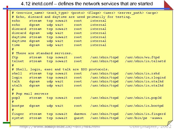 4. 12 inetd. conf – defines the network services that are started # <service_name>