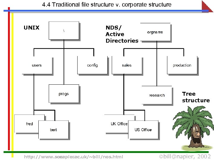 4. 4 Traditional file structure v. corporate structure UNIX NDS/ Active Directories Tree structure