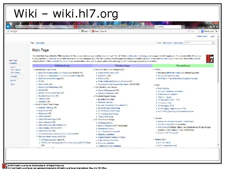 Wiki – wiki. hl 7. org © 2015 Health Level Seven ® International. All