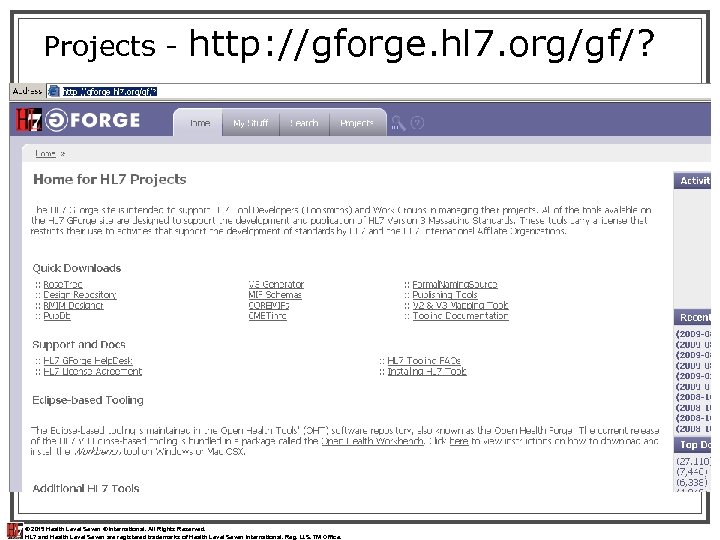Projects - http: //gforge. hl 7. org/gf/? © 2015 Health Level Seven ® International.
