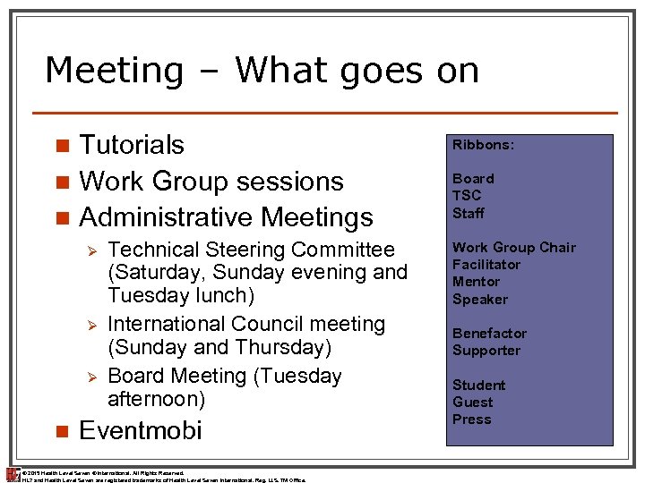 Meeting – What goes on Tutorials n Work Group sessions n Administrative Meetings n