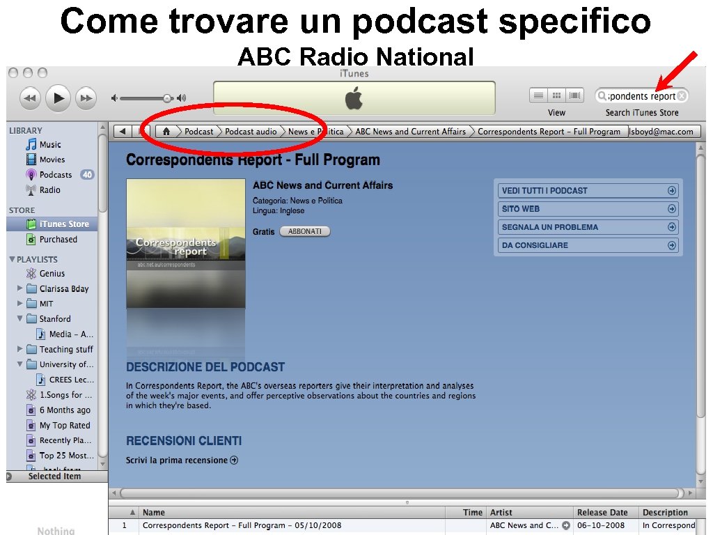 Come trovare un podcast specifico ABC Radio National 