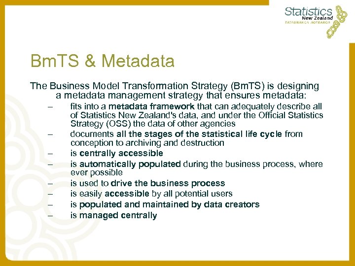 Bm. TS & Metadata The Business Model Transformation Strategy (Bm. TS) is designing a