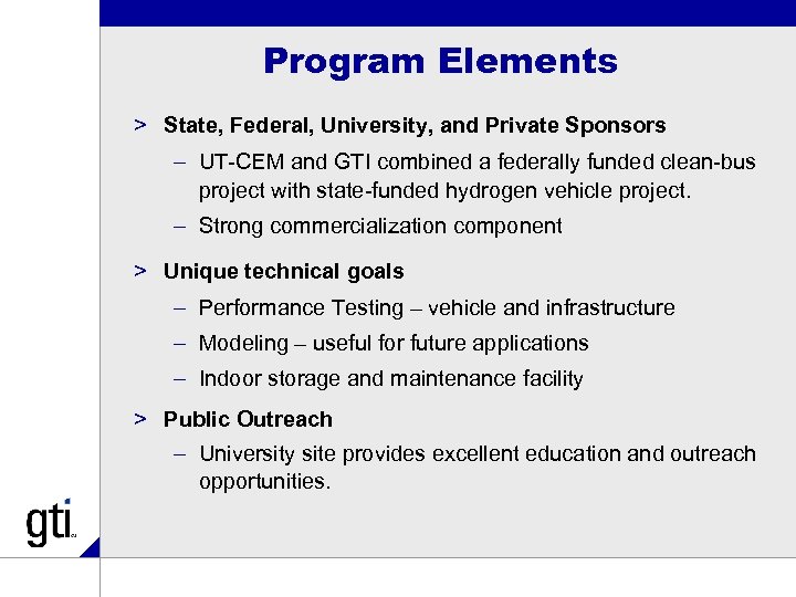 Program Elements > State, Federal, University, and Private Sponsors – UT-CEM and GTI combined