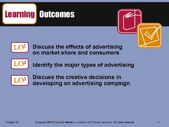 Learning Outcomes LO 1 Discuss the effects of advertising on market share and consumers