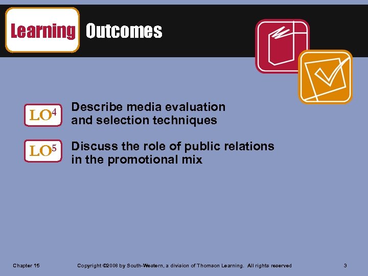Learning Outcomes LO 4 Describe media evaluation and selection techniques LO 5 Discuss the