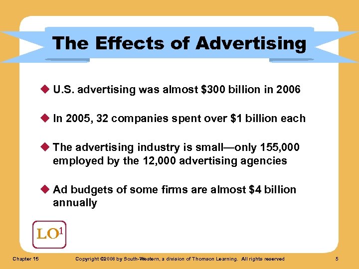 The Effects of Advertising u U. S. advertising was almost $300 billion in 2006