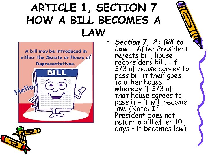 ARTICLE 1, SECTION 7 HOW A BILL BECOMES A LAW • Section 7, 2