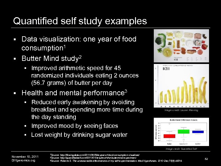 Quantified self study examples Data visualization: one year of food consumption 1 § Butter