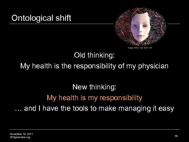 Ontological shift Image credit: http: //efx 3. com Old thinking: My health is the