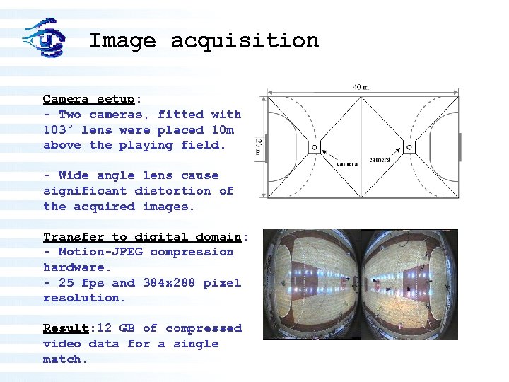 Image acquisition Camera setup: - Two cameras, fitted with 103° lens were placed 10